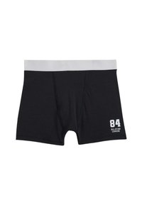 Boxers negros con una cinturilla gris. Las características incluyen un detalle cosido y una impresión blanca de "84 ALL STAR LEAGUE" en la parte inferior izquierda.