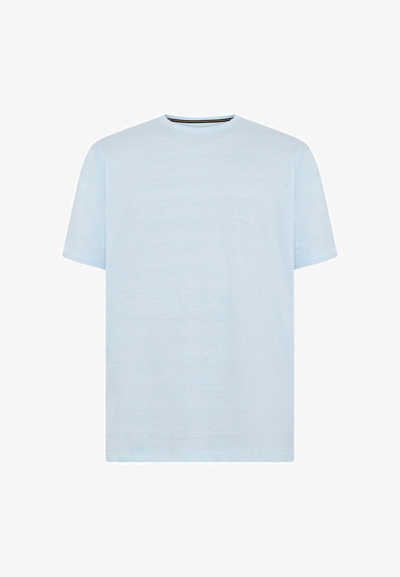 Tricou scurt, de culoare albastru deschis, realizat dintr-un material moale. Include un design clasic cu gât rotund, fără modele sau accesorii.