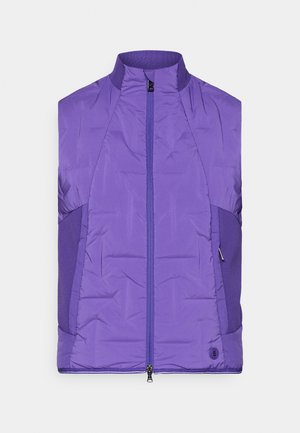 Lila, ärmellose gepolsterte Jacke mit hohem Kragen, ausgestattet mit einem Frontreißverschluss und kontrastierenden strukturierten Seitenpaneelen.