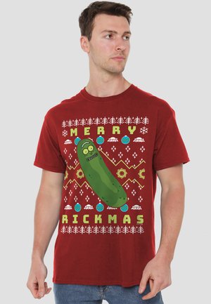 Cotton Soul, RICK AND MORTY MERRY PICKLE RICKMAS UGLY CHRISTMAS - Print T-shirt - red