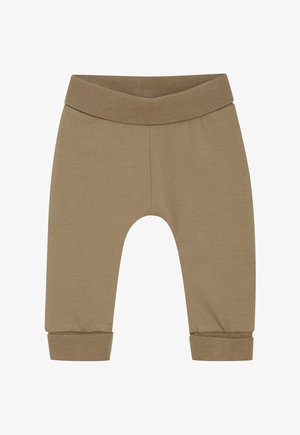 Weiche braune Babyhosen mit elastischem Bund und umgeschlagenen Bündchen, entworfen für Komfort und eine flexible Passform.