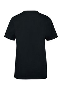 T-shirt en coton noir avec un col rond et des manches courtes. Design simple, sans motifs ni accents, avec une coupe décontractée et une texture douce.