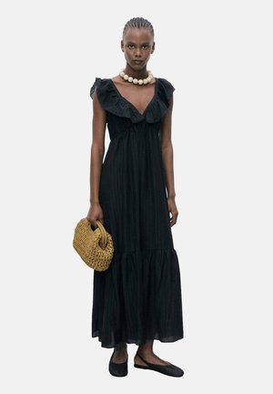 Mango WITH RUFFLE NECKLINE - Maxi šaty - black