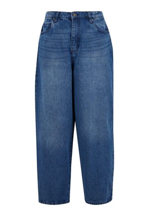 Korkeavyötäröiset suorat farkut keskipitkässä sinisessä denimissä. Ominaisuuksiin kuuluu viiden taskun malli, metallinen painonappi ja kaksinkertaiseen ompeleeseen viimeistelty helma.