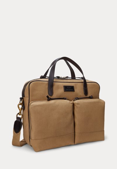 Polo Ralph Lauren LEATHER TRIM CANVAS COMMUTER BAG - Τσάντα φορητού υπολογιστή - montana khaki/brown