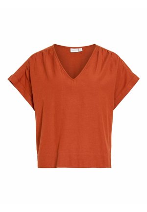 VILA, Short Sleeved VIPRISILLA V-neck - Blouse - burnt brick