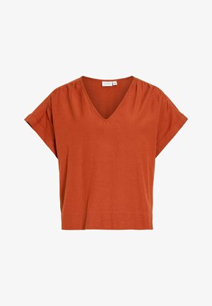 VILA, Short Sleeved VIPRISILLA V-neck - Bluse - burnt brick