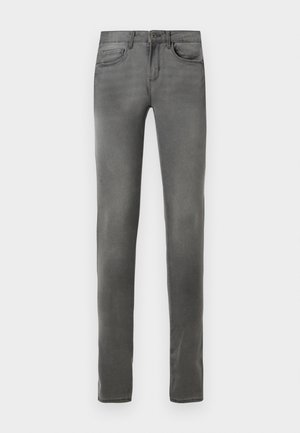 Grijze denim jeans met een slim fit, voorzien van vijf zakken, een knoopsluiting en een zachte textuur. Geen zichtbare patronen of versieringen.