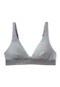 Sostén gray de copas suaves con tirantes ajustables y banda elástica que presenta la marca "United Colors of Benetton".