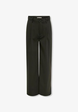 Videbuks i mørkegrøn stof med subtile striber. Har knaplukning, bæltestropper og en poleret finish.