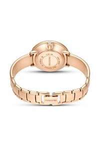 Reloj de acero inoxidable Swarovski con acabado en oro rosa, que presenta una parte trasera lisa, detalle de cristal y diseño de brazalete enlazado.