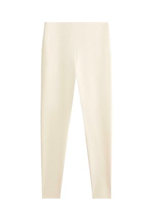 Leggings di colore crema chiaro con una fascia elastica in vita, texture a costine e una forma aderente. Progettati per comfort e flessibilità.