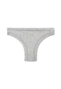 Szara bawełniana stringi o gładkiej fakturze, minimalistycznym designie i elastycznym pasku w talii. Posiadają zaokrąglony tył i płaskie szwy dla większego komfortu.