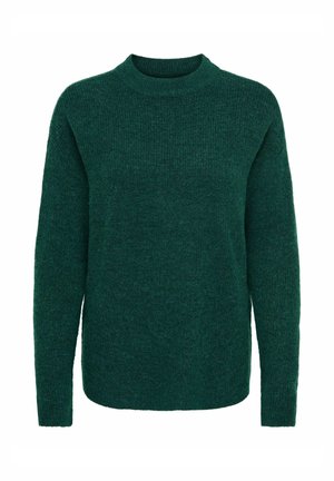 Grønstrikket sweater med rund hals, der har en struktureret finish og lange ærmer. Simpelt design uden synlige metaldele eller detaljer.