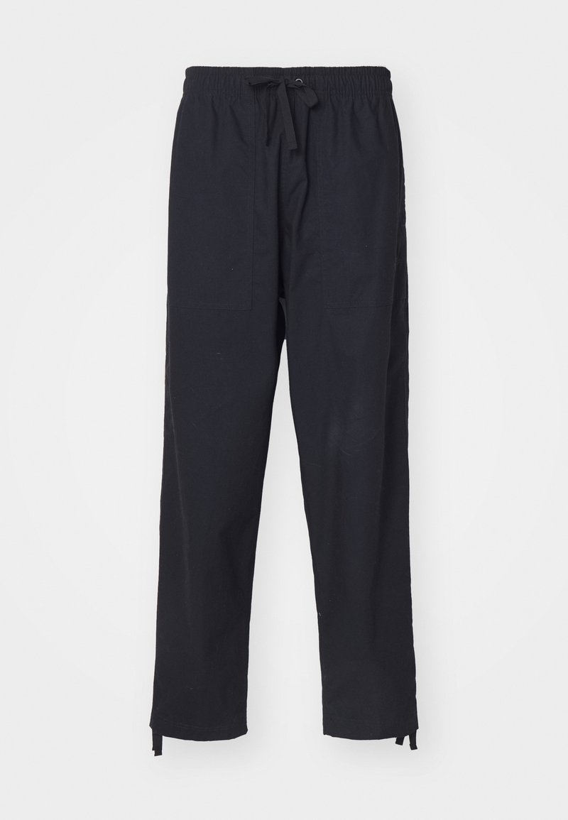 Pantaloni in cotone neri con elastico in vita, chiusura con coulisse e tasche laterali; design a gamba dritta con orli regolabili.