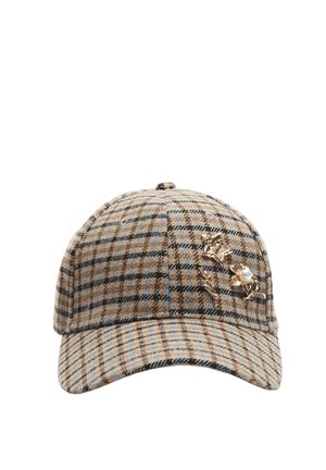 CHECKED WITH BROOCHES - Šiltovka - dark brown