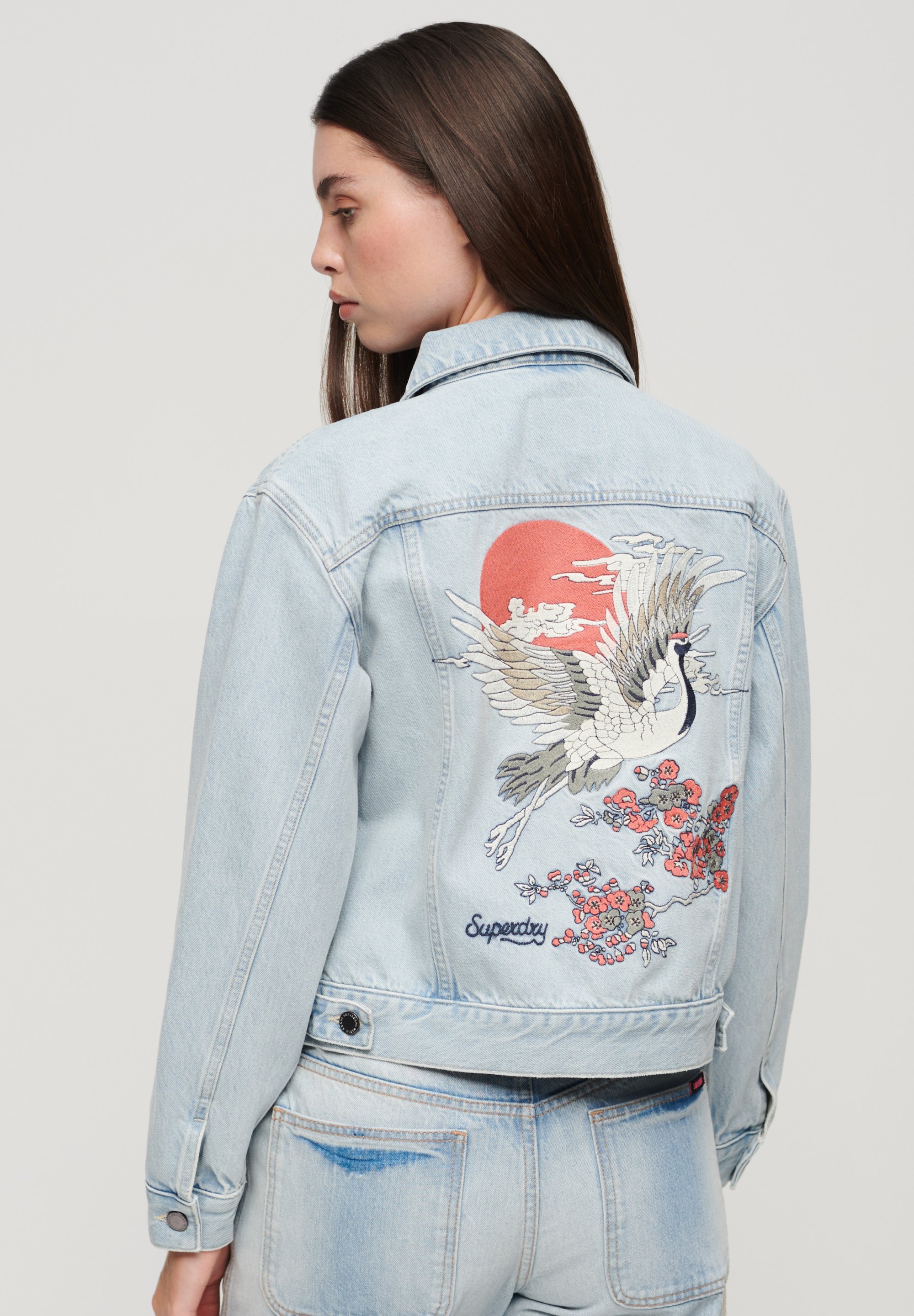 Superdry EMBROIDERED TRUCKER - Jeansjacke - echo light vintage 