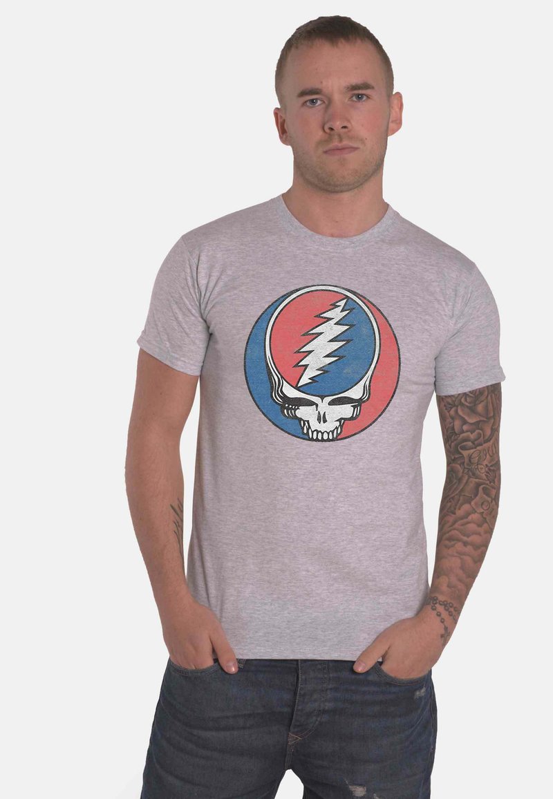 Paradiso Clothing GRATEFUL DEAD STEAL YOUR FACE - Print T-shirt - mottled light grey/light blue/light red
