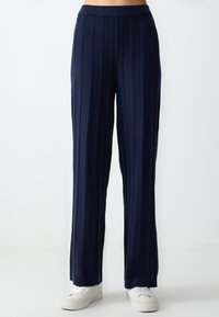 RELAXED FIT HIGH WAIST WIDE LEG PATTERNED - Pantalon classique - dark blue