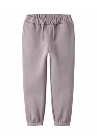 Jogging en lilas avec une taille élastique, un cordon de serrage et des poignets élastiques aux chevilles. Fabriqué à partir d'un tissu doux et texturé.