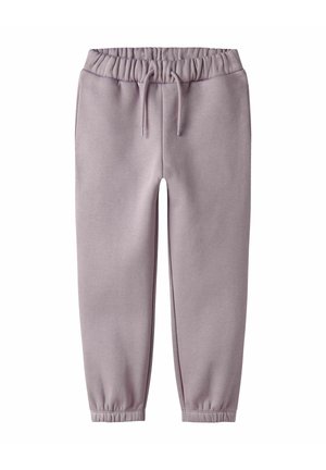 Jogging en lilas avec une taille élastique, un cordon de serrage et des poignets élastiques aux chevilles. Fabriqué à partir d'un tissu doux et texturé.