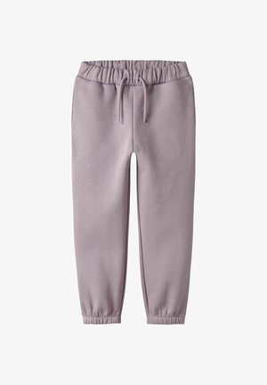 Lila joggers met een elastische tailleband, trekkoord en elastische boorden bij de enkels. Gemaakt van zachte, gebreide stof.