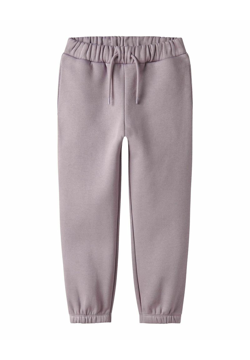 Jogging en lilas avec une taille élastique, un cordon de serrage et des poignets élastiques aux chevilles. Fabriqué à partir d'un tissu doux et texturé.