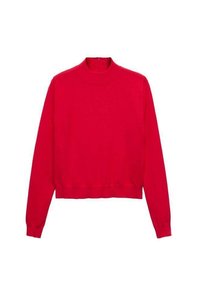 Pull-over rouge avec un col montant, des manches longues et un ourlet court. Confectionné dans un tissu lisse et doux. Doté d'une fermeture éclair au dos.