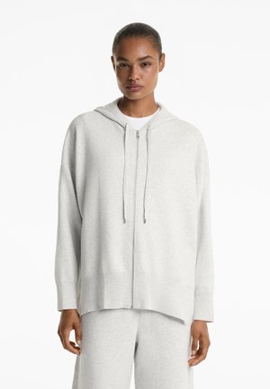 OYSHO HOODED LONG KNIT - Kardigán - mottled light grey