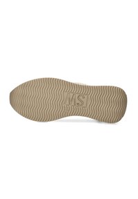 Beige rubber shoe sole with a wavy tread pattern, featuring the initials "MS" molded into the midsection and a rounded toe design.