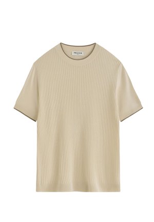 FRILIVIN, T-SHIRT CÔTELÉ COL ROND - T-shirt basique - beige
