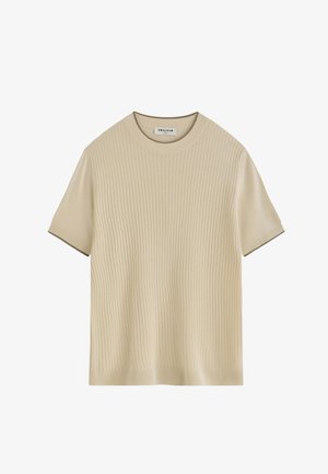 FRILIVIN, T-SHIRT CÔTELÉ COL ROND - T-shirt basique - beige