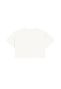 Zusammengeschnittenes weißes T-Shirt aus weichem Stoff, mit rundem Hals und kurzen Ärmeln, das eine glatte Textur und ein minimalistisches Design aufweist.