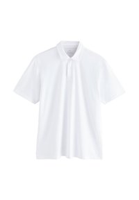 Balta polo marškinėliai su trumpomis rankovėmis, coloru, ir mygtukų eilute. Pagaminti iš glotnios medžiagos, turintys įprastą siluetą.
