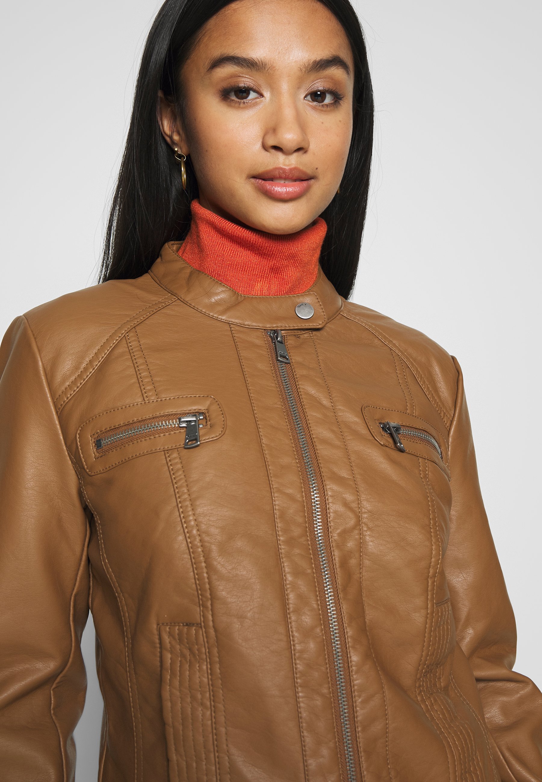 petite tan leather jacket