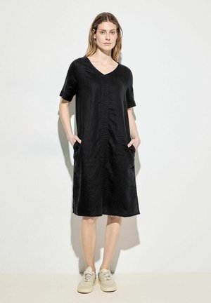 V-NECK LEINENKLEID - Freizeitkleid - schwarz
