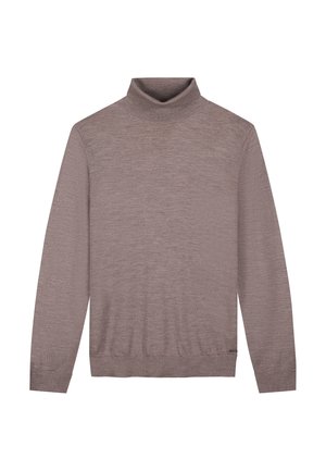 Svetar svetlo rjave boje s rolkom i dugim rukavima, sa rebrastim dekolteom i manžetama, napravljen od mekog pletenog materijala. Minimalistički dizajn, bez uzoraka.