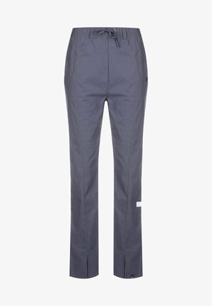 Sivé, ľahké nohavice s elastickým pásom, nastaviteľným šnúrkovým uťahovaním a rozparkami na leme. Vyrobené z hladkej, priedušnej tkaniny.