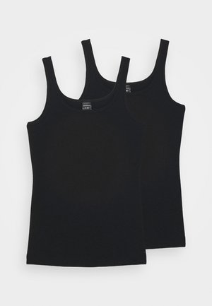 T-shirts de algodão preto, com um design simples, gola redonda e alças largas, apresentados em um pacote de dois.