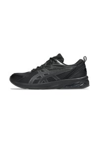Black athletic shoes with a breathable mesh upper, reinforced toe cap, and textured accents. Features a cushioned FlyteFoam sole for support.