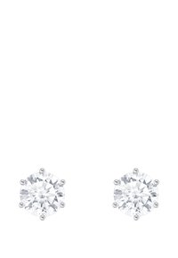 Runde Diamant-Ohrstecker aus weißem Metall, mit einer sechszackigen Fassung. Klare, facettierte Steine zeigen Brillanz und Klarheit.