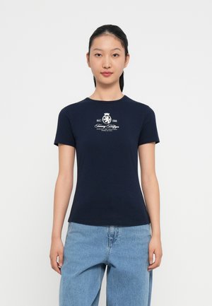VARSITY CREST SLIM TEE - Tricou cu imprimeu - dark night navy