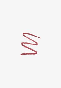 Rote, stiftartige Linie mit einer strukturierten, leicht unregelmäßigen Oberfläche, die eine lockere, wellenförmige Spirale auf einem schlichten weißen Hintergrund bildet.