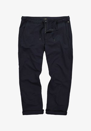Marineblaue Hose aus leichtem Material mit einem elastischen Bund, Kordelzug, zwei seitlichen Taschen und umgeschlagenen Säumen.