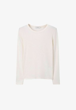 Langärmliges weißes Rippenoberteil mit Rundhalsausschnitt, weicher Textur und geradem Schnitt, konzipiert für eine figurbetonte Passform.