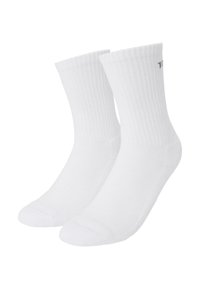 Calze a crew in cotone bianco a coste con punta e tallone rinforzati, dotate di una minimalistica etichetta laterale, che offrono una vestibilità classica e aderente.