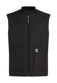 Melna bezpiedurkņu veste ar rāvējslēdzēja priekšpusi, divām priekšējām kabatām un mazu logo uzšuvumu. Izgatavota no gludas, izturīgas auduma ar modernu dizainu.