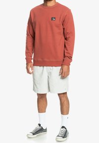 Rustfärgad sweatshirt i fleece med ribbade ärmslut och nederkant. Har en liten logotyp på bröstet och text längs ena ärmen.