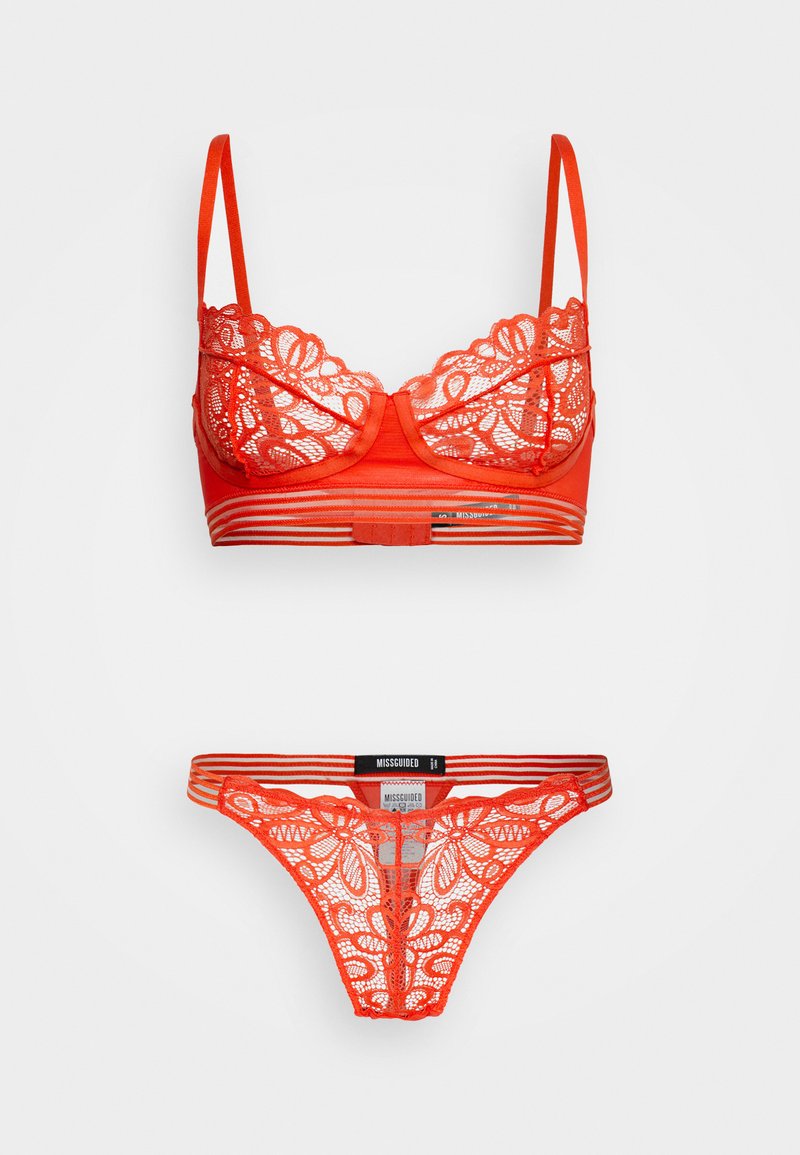 Missguided SHEER STRIPE BRA & THONG SET Underwear set burnt orange