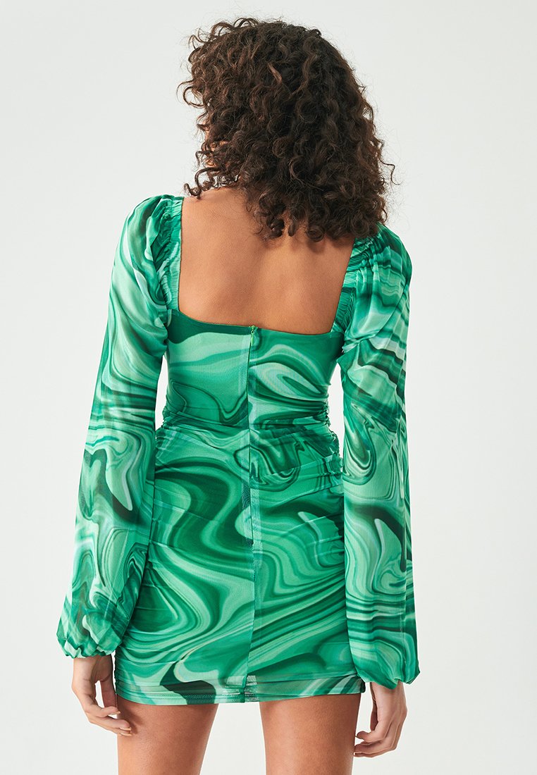 green emerald velvet dress Green Marble Print Ruched Bodycon Dress  AX Paris US